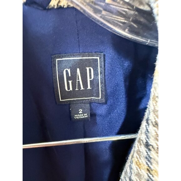 Gap Womens Houndstooth Plaid Blazer Size 2 Button Closure Beige & Black Pattern - Picture 12 of 12